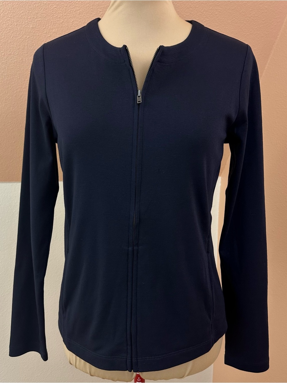 NWOT Lands' End School Uniform Cotton Blend Zip Crew Cardigan Women's XS Navy